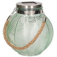 Anna's Collection Lantaarn - solar - groen - glas - 16 cm - thumbnail