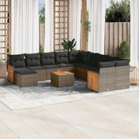 12-delige Loungeset met kussens poly rattan grijs - thumbnail