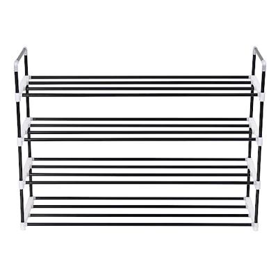 Schoenenrek met 4 schappen metaal en kunststof zwart Schoenenrek met 4 schappen metaal en kunststof zwart