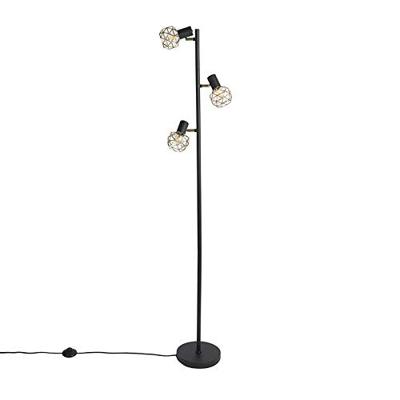 QAZQA Design vloerlamp zwart met goud 3-lichts verstelbaar - Mesh