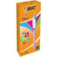 Bic Colours Fun 4-kleurenbalpen, medium, pastel inktkleuren, lichaam pastelroze - thumbnail