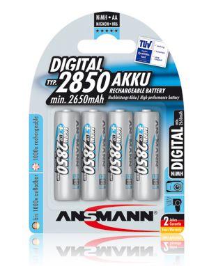 ANSMANN Accu AA 2.850 mAh (min. 2.650 mAh) NiMH 1,2 V (4 stuks) - oplaadbare penlitebatterijen AA, hoge capaciteit voor een hoog stroomverbruik