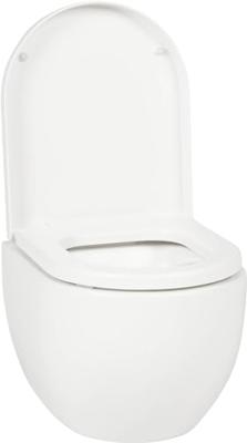 Saqu Home compact en randloos hangtoilet met PowerFlush en quickrelease toiletbril mat wit - thumbnail