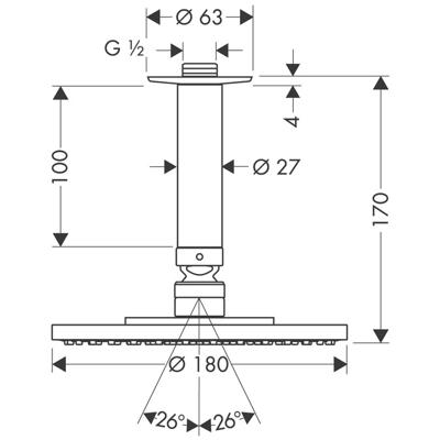 Hansgrohe Raindance S hoofddouche 180 1jet met plafondaansluiting, chroom Hansgrohe Raindance S hoofddouche 180 1jet met plafondaansluiting, chroom