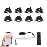 Set van 8 Sienna Smart LED Mini Inbouwspots - Veranda spots - 12V 3W 200lm - Dimbaar - Kantelbaar - Wifi & Bluetooth - 2700K - IP44 - Zwart - thumbnail