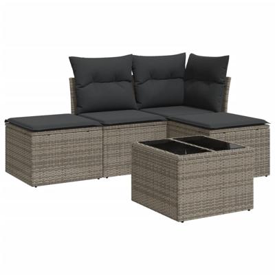 4-delige Loungeset met kussens poly rattan grijs