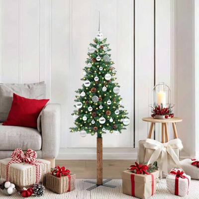 VidaXL Slanke kerstboom groen 150 cm pvc en massief dennenhout