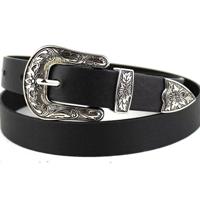 Vrouwen zwart leder westerse cowgirl taille metalen gesp tailleband nieuwe Hot Silver enkele knop zwarte bodem - thumbnail