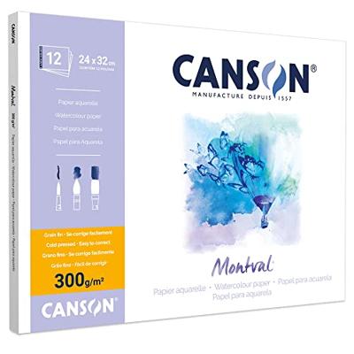 Montval aquarelpapier, wit met fijne korrel 300 g/m², ft 24 x 32 cm, blok met 12 vellen