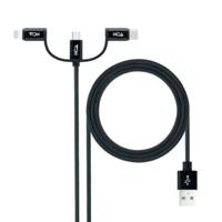 NANOCABLE 10.01.3200 3-in-1 USB-kabel, USB-A-stekker, gegevens op 3 soorten aansluitingen (USB-C, micro-USB en Apple-apparaten), zwart, 1 m - thumbnail