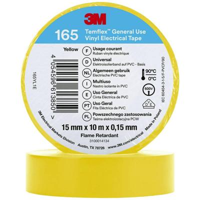 3M Temflex™ 165 165YL1E Isolatietape Temflex 165 Geel (l x b) 10 m x 15 mm 1 stuk(s) 3M Temflex™ 165 165YL1E Isolatietape Temflex 165 Geel (l x b) 10 m x 15 mm 1 stuk(s)