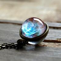 ' Double-sided glazen Globe zonne-kosmische sterrenhemel ketting Galaxy hanger - thumbnail