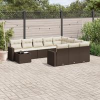 11-delige Loungeset met kussens poly rattan bruin - thumbnail