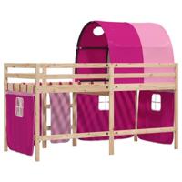 Kinderhoogslaper met tunnel 90x190 cm massief grenenhout roze - thumbnail