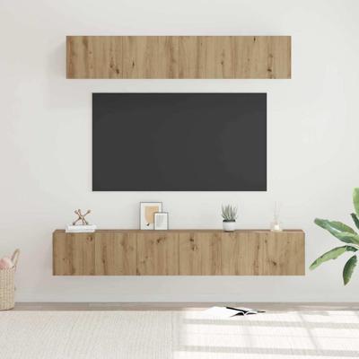 TV-kast set met plank Wandgemonteerd met opslag met de deur 5 pcs artisanaal eikenkleurig
