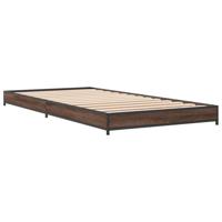 Bedframe bewerkt hout metaal bruin eikenkleur 200x200 cm - thumbnail