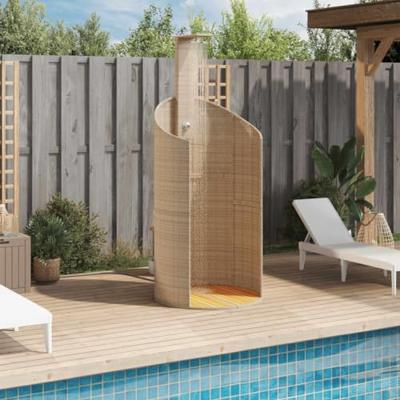 VidaXL Buitendouche 100x100x241,5 cm poly rattan en acaciahout beige - thumbnail