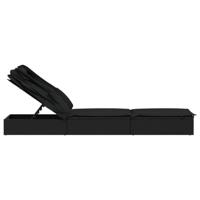 Ligbed met inklapbaar dak 213x63x97 cm poly rattan zwart - thumbnail