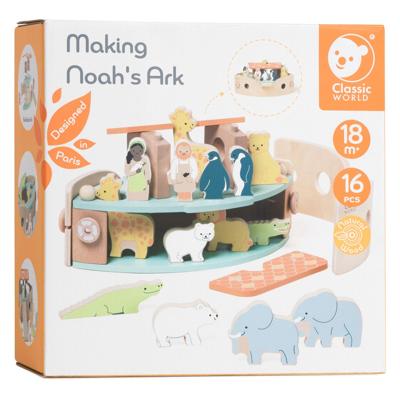 Classic World world houten noah&apos;s ark boot bouwset met dieren, 16dlg.