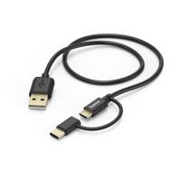 Hama 2in1-micro-usb-kabel met usb-type-c-adapter 1 m zwart - thumbnail