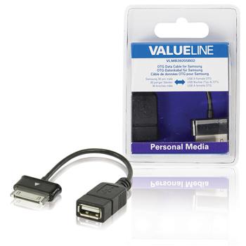 Valueline VLMB39205B02 Otg Data Kabel voor Samsung 30-pins Mannelijk - Usb A Vrouwelijk Zwart 0,20 M