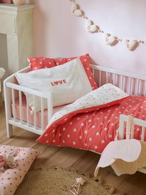 Bedovertrekset + kussensloop MON CÂ¼UR roze, bedrukt