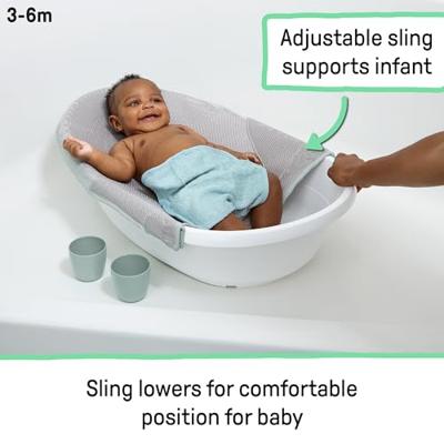 INGENUITY Omvormbaar Babybadje, Extra Groot met Zachte Stoffen Babyhangmat en Zitsteun, Geschikt voor Baby's van 0 tot 24 maanden