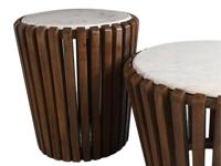 HSM Collection-Ronde Bijzettafel-ø45x50-Bruin|Wit-Mango|Marmer - thumbnail