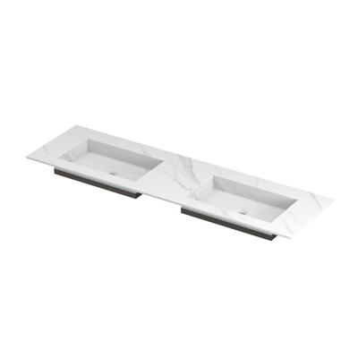 INK Post Wastafel Keramische Slab Envelop Bak Dubbel Zonder Kraangaten - 1600x450x10 mm - Calacatta Mat