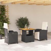 3-delige Tuinset met kussens poly rattan zwart - thumbnail