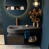 MONDIAZ RIVA 120cm badmeubel onderkast / planchet kleur Dark_Brown met 1 lade. Wastafel DULCET links 1 kraangat kleur Dark_Grey. - thumbnail