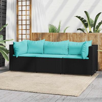 3-delige Loungeset met kussens poly rattan zwart 3-delige Loungeset met kussens poly rattan zwart