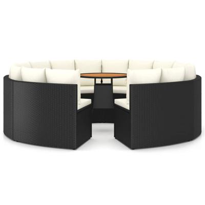 9-delige Loungeset met kussens poly rattan zwart