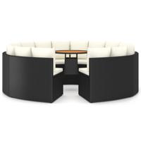 9-delige Loungeset met kussens poly rattan zwart - thumbnail