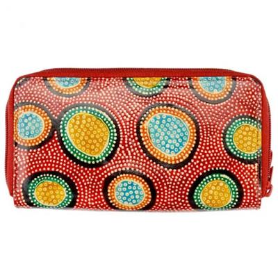 Lederen Portemonnee Cirkels Rode Rits Lederen Portemonnee Cirkels Rode Rits