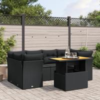 7-delige Loungeset met kussens poly rattan zwart - thumbnail