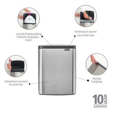 Brabantia Bo afvalemmer 12 liter Matt Steel Fingerprint Proof Brabantia Bo afvalemmer 12 liter Matt Steel Fingerprint Proof