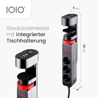 IOIO contactdoos SL3000, 3 stopcontacten en 3 USB-poorten, tafelklem, zwart
