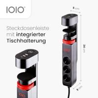 IOIO contactdoos SL3000, 3 stopcontacten en 3 USB-poorten, tafelklem, zwart - thumbnail