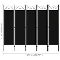 VidaXL Kamerscherm met 5 panelen 200x180 cm zwart - thumbnail