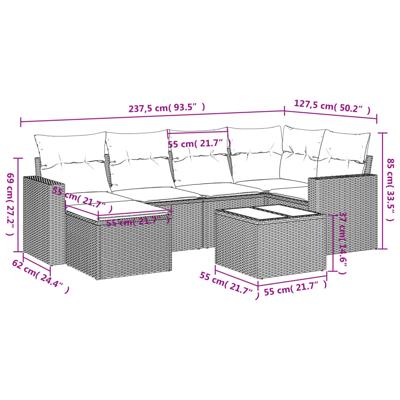 6-delige Loungeset met kussens poly rattan bruin - thumbnail