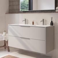 Saqu Lima badmeubel incl. dubbele glans witte keramische wastafel 120x51x61cm kiezel grijs - rvs greep - thumbnail