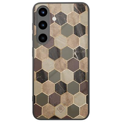 Samsung Galaxy S25 glazen hardcase - Kubus bruin groen