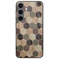 Samsung Galaxy S25 glazen hardcase - Kubus bruin groen - thumbnail