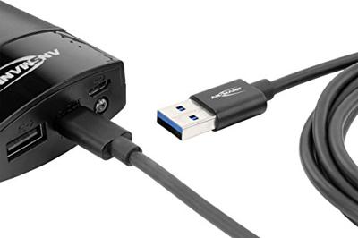 Ansmann USB-kabel USB 3.2 Gen1 (USB 3.0 / USB 3.1 Gen1) USB-A stekker, USB-C stekker 2.00 m Zwart Aluminium-stekker, TPE-mantel, Stekker past op beide manieren