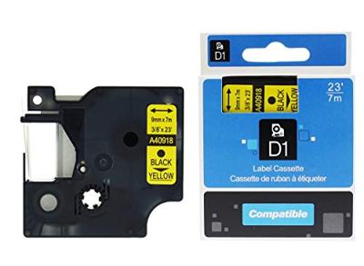 Rillprint compatible D1 tape voor Dymo 40918, 9 mm, zwart op geel