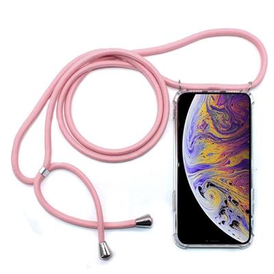 Vierhoek anti-val transparante TPU mobiele telefoon geval met Lanyard voor iPhone XS Max (roze)