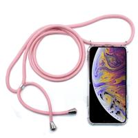 Vierhoek anti-val transparante TPU mobiele telefoon geval met Lanyard voor iPhone XS Max (roze) - thumbnail
