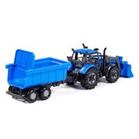 Cavallino tractor met lader en aanhang kiepwagen blauw, schaal 1:32 - thumbnail
