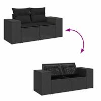 8-delige Loungeset met kussens poly rattan zwart - thumbnail